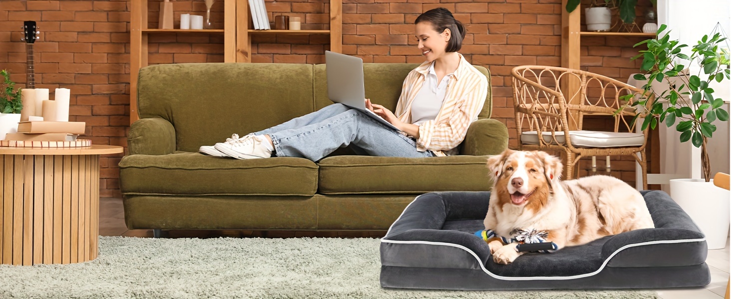 hundeseng plys ortopædisk hundeseng med memory foam-sofa og aftagelig, nem at tage af, egnet til hunde i alle størrelser, skummåtte til komfortabel søvn, brun grå Produktdetaljer 2