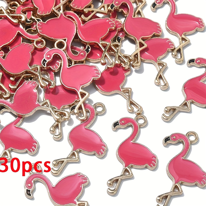 TEMU 30pcs Enamel Flamingo Charms Pendants Alloy Enamel Animal Charms Enamel Dangle Charms Beads For Jewelry Making