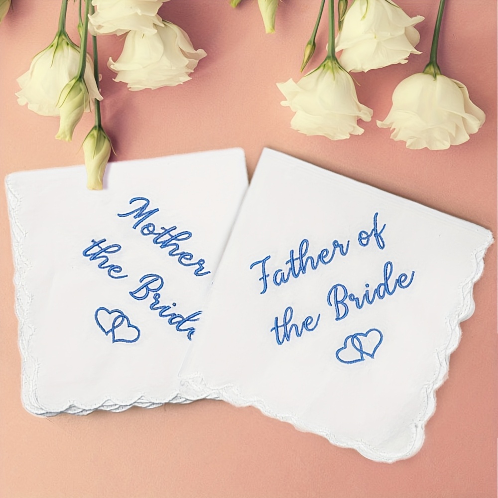 E-shop 2er-Set "Mutter der Braut" / "Vater der Braut" und "Mutter des Bräutigams" gesticktes Taschentuch für Hochzeit, Verlobung, Brautparty, Geschenk