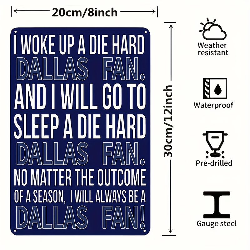 TEMU Vintage Dallas Football Fan Metal Sign, Iron Wall Hanging Plaque, Weatherproof, 8x12 Inches, With No Electricity Needed, For Home Bar, Man Cave, Porch Decor