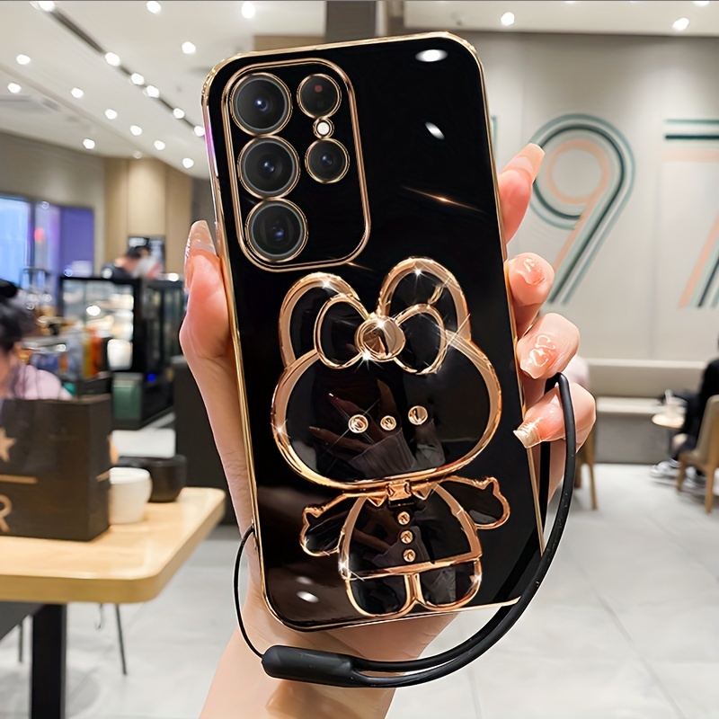 Image of Phone Case - For Galaxy S24, S23, S22, S21, S20, 4g 5g Plus+/fe/ultra Cute Cartoon Makeup Mirror Stand Anti-fall Shockproof Electroplated Soft Case With Lanyard 2024 New Phone Case