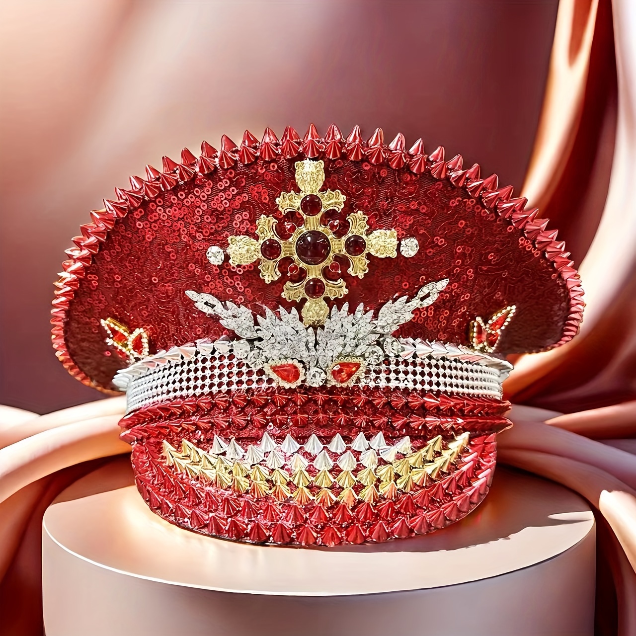 red bling steampunk captain hat - sparkling military cap for  display picture 1