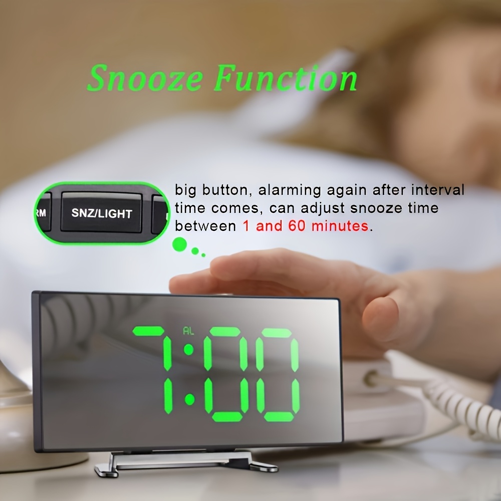 A Uniquely Designed Curved Screen Electronic Clock with a Large LED Mirror Display, Modern Arc-Shaped Alarm Clock, Silent Alarm Clock, Powered by Either Batteries Or USB Cable, Suitable for Room Decoration And Home Decor.