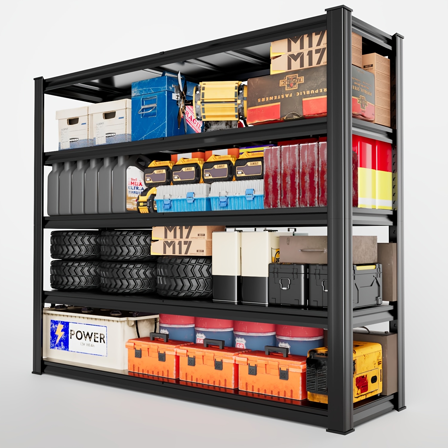 Image of Heavy Duty Storage Rack, -tier Metal For Garage Shelving Unit, 150cm Adjustable Heavy Duty Organizer, Total Load Capacity 907kg / 2000lbs, Screw- For Garage Home Office, Lhysn Storage And Organization