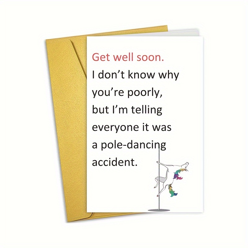 

Personalized Good Luck Greeting Card For Anyone - Humorous Get Well Soon Wishes With Recovery And Encouragement - Perfect For Men, Women, Friends - Naughty Inspirational Pole-dancing Accident Design