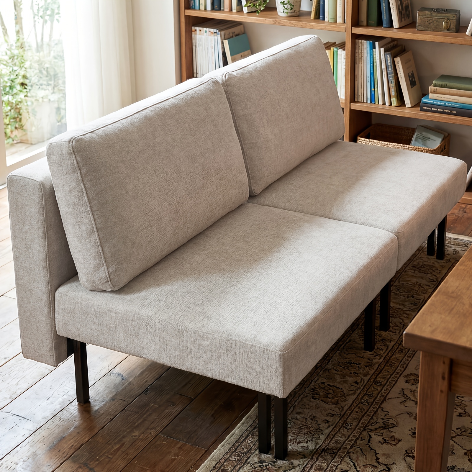Image of Couch - A Versatile Sleeper Couch That Folds Out, Serves As A Double Bed For Guests, And Is Ideal For Optimizing Space In A Bedroom, Living Room, Or Office, In Gray Color