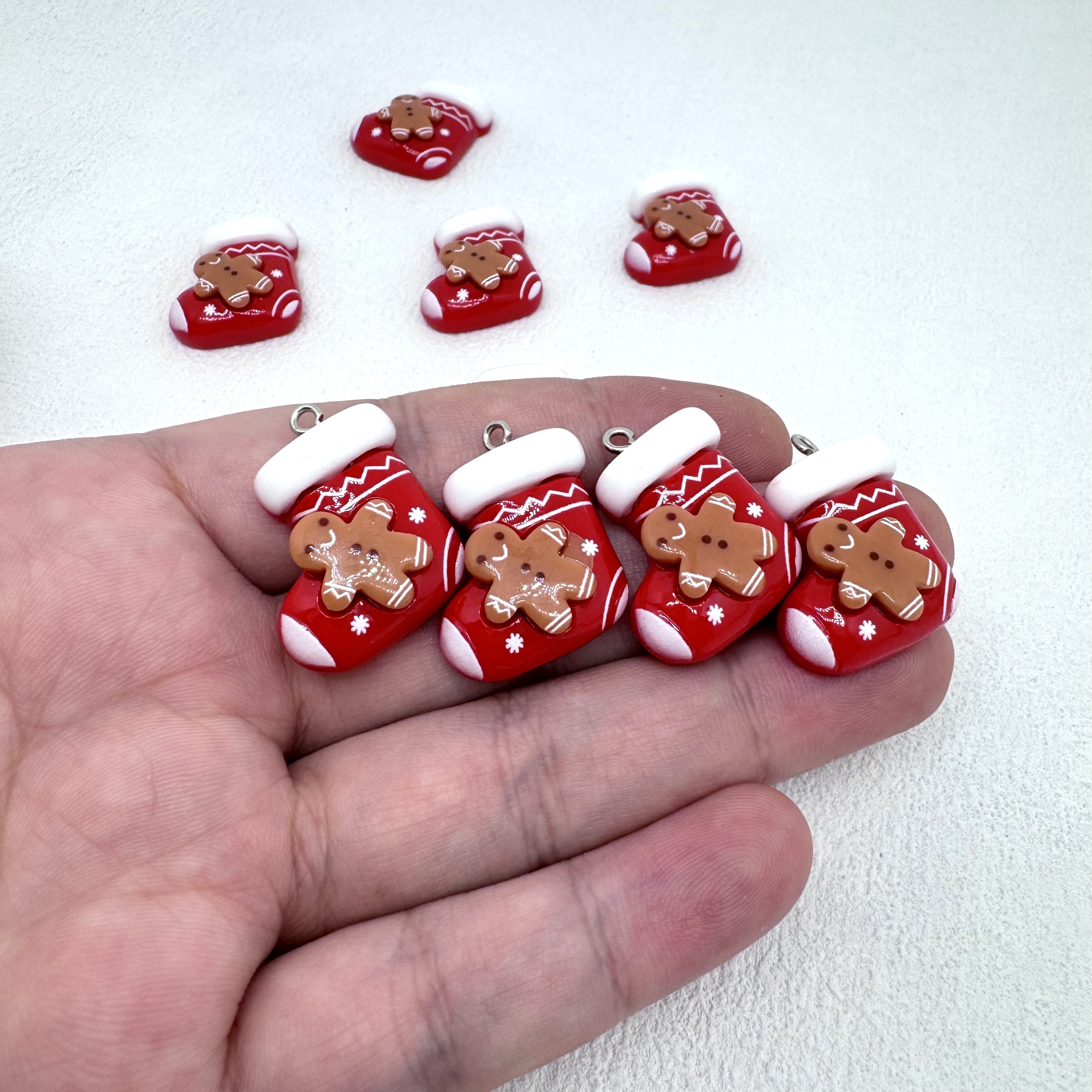 

10pcs Gingerbread For Man & Socks Resin Charms For - Ideal For Earrings, Necklaces, Bags & Keychains