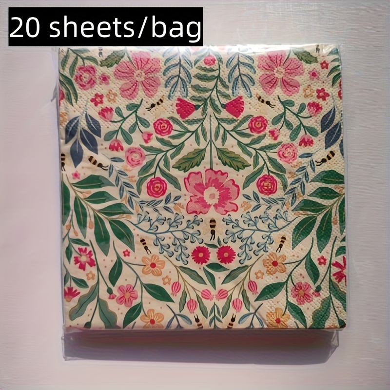 TEMU 20pcs Vintage Floral And Napkins, 2-ply Paper, Birthday, Tea Party, And Celebrations Decorative Napkin