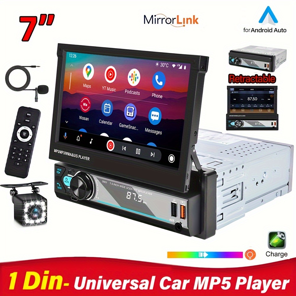 

1din Auto Radio 7" Hd Retractable Car Stereo Touch Screen Car Multimedia Mp5 Player Wireless Car Radio Support Usb/am/fm Radio +camera