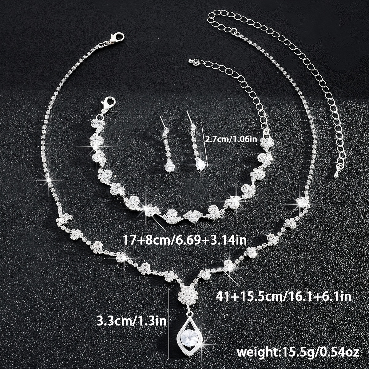 Floral Water Drop Jewelry Set with Rhinestones