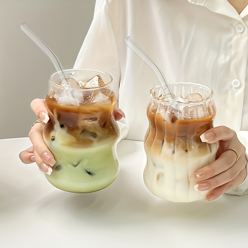 

2pcs Reusable Glass Cups With Straws, Transparent, Multipurpose, Hand Wash Only, For Home, Office