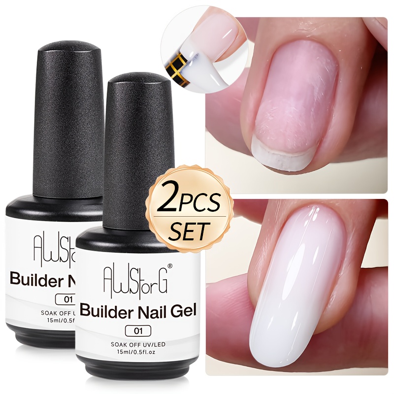 Awstorg 2pcs 15ml Jelly Milky White Builder Nail Gel Nails Quick Building Nail Polish Semi-permanent Nails Art