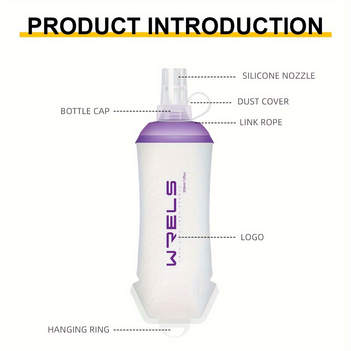 1pc, WRELS Hanging Ring Soft Water Bottle, Outdoor Sports Water Bottle, Stay Cool and Hydrated on the Trip, Soft Folding Sports Water Bottle with Lid and Hanging Loop, Suitable for Running, Hiking, Cycling, Fitness Sports, Travel Camping
