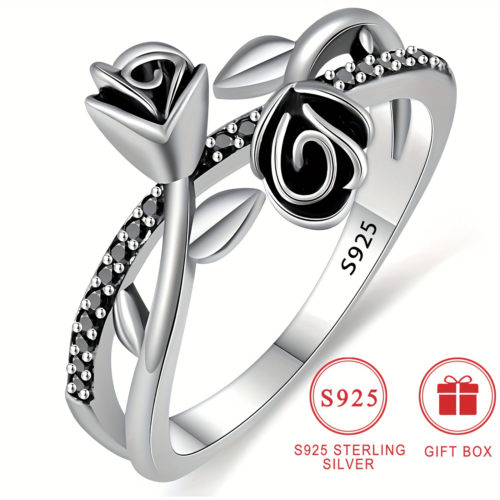 

Gift Box S925 Silver Ring Low Allergy Nickel Free Women' Synthetic Zirconia Elegant Vintage Ring Jewelry For Daily Party Wedding Anniversary Gift