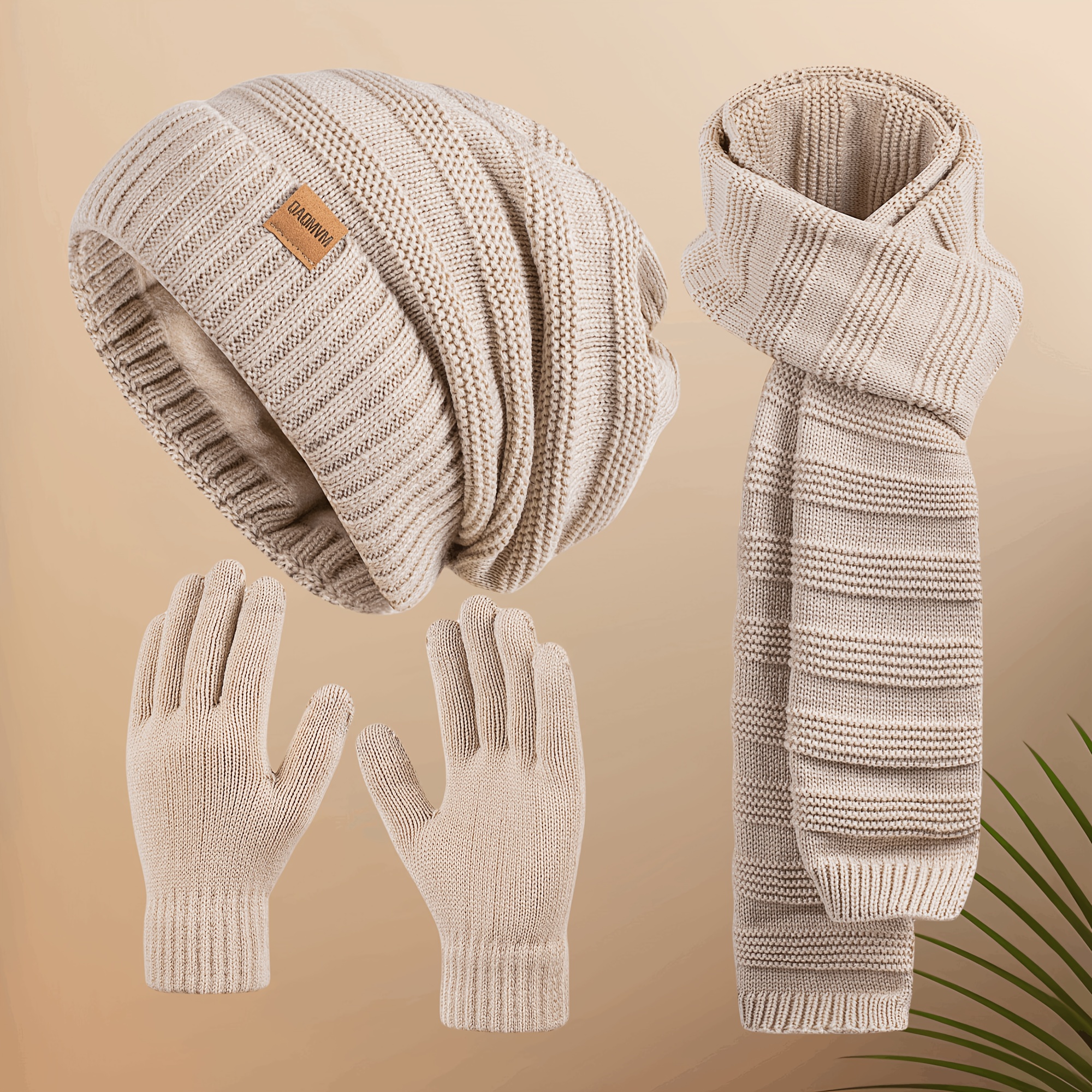 

Cozy Knit Beanie, Scarf & Touchscreen Gloves Set For Women - Fleece-lined Winter , Perfect Christmas Or Thanksgiving Gift