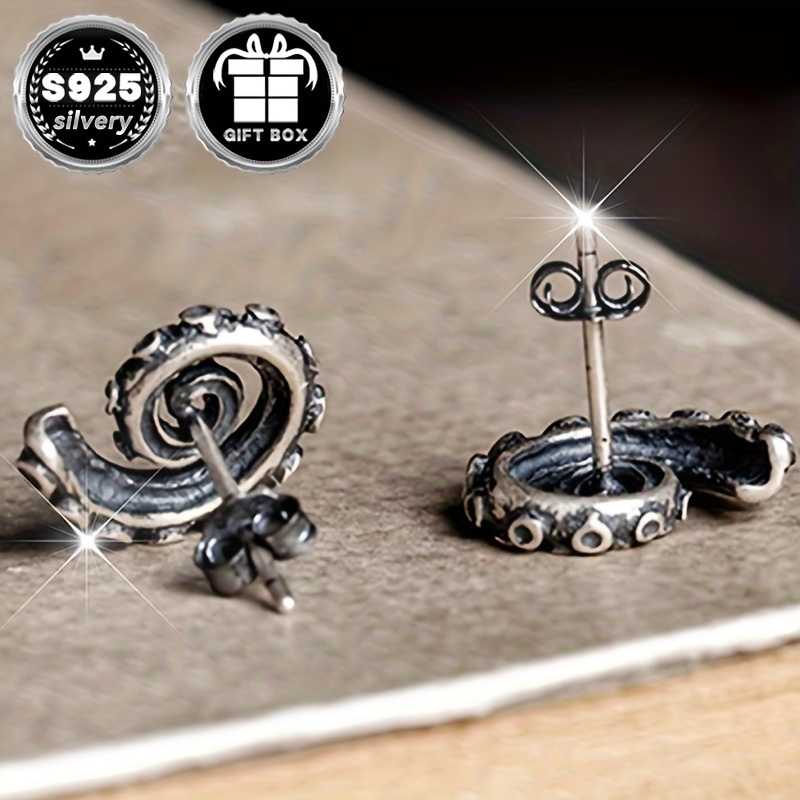 

2pc925 Argent Pur, Poids Argenté 2g, Boucles d'Oreilles Tentacule de Griffe de , Style Rétro Animal Gothique Punk, Boucles d'Oreilles de Fête d'Halloween, Cadeau