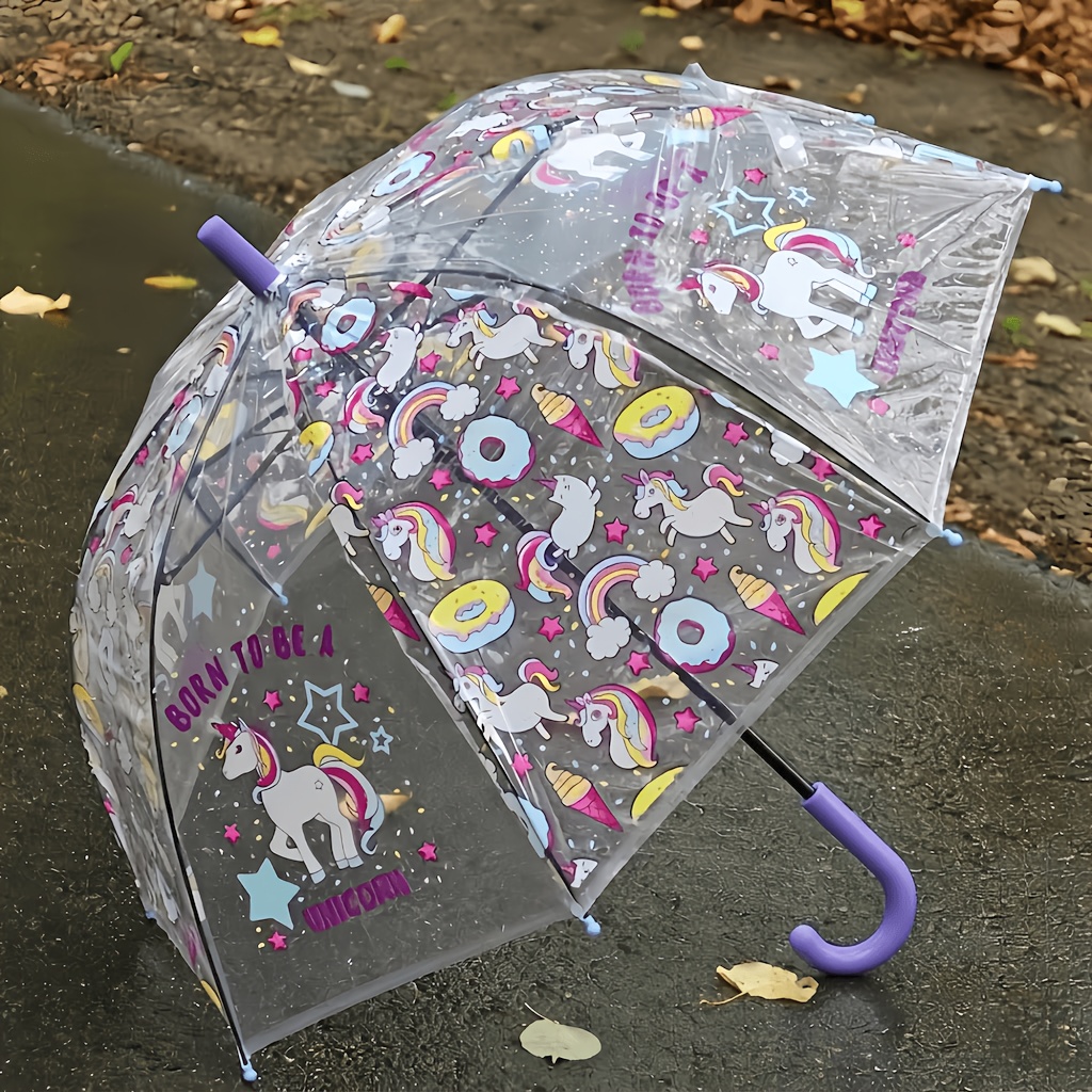 kids high definition transparent umbrella unicorn long handled umbrella black reinforced frame for preschoolers and elementary students   collisionproof umbrella grandchildrens gift