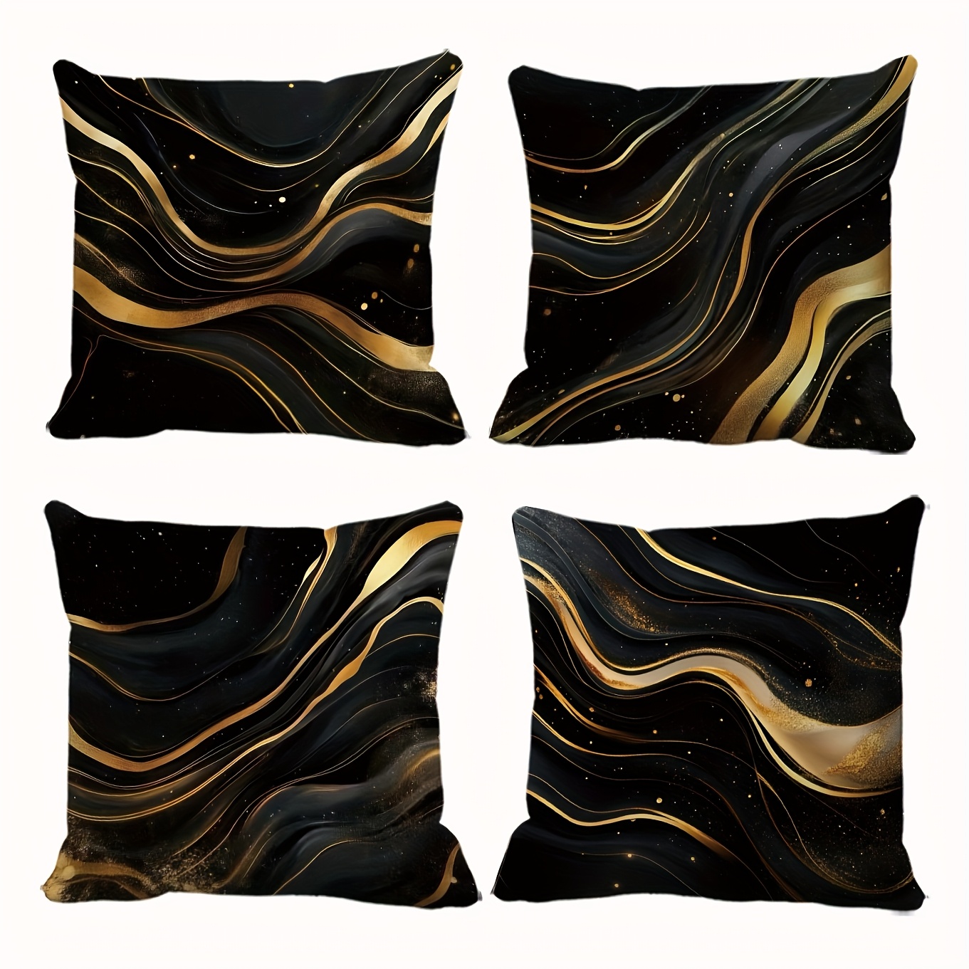 TEMU Set Of 4 Black And Golden Wave Throw Pillow Covers With Classic High-end Marble Pattern, Suitable For Everyday Office, Holiday Parties, Living