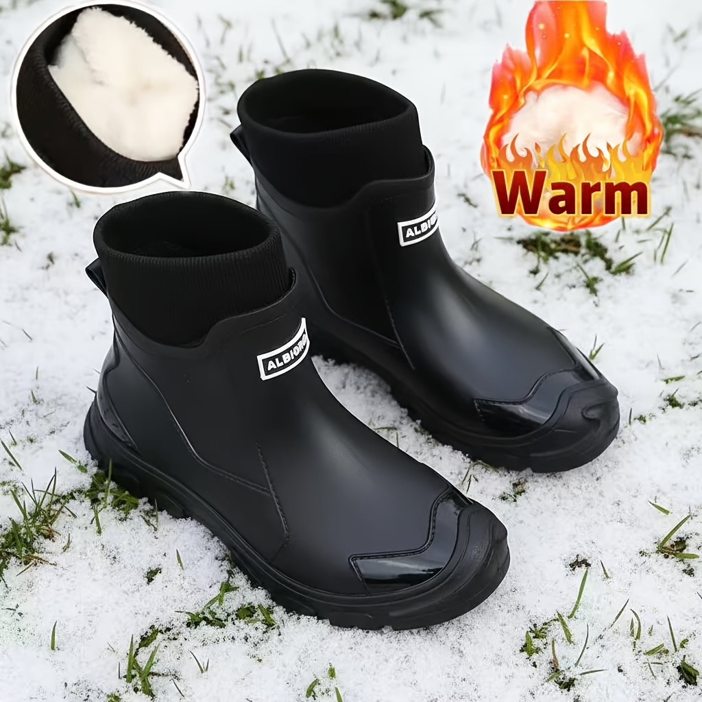 TEMU Winter Fleece Boots - Warm Lining, Anti-slip Sole, Lightweight And Comfortable, Unisex Outdoor Snow Boots And Rain Boots, Suitable For Hiking,