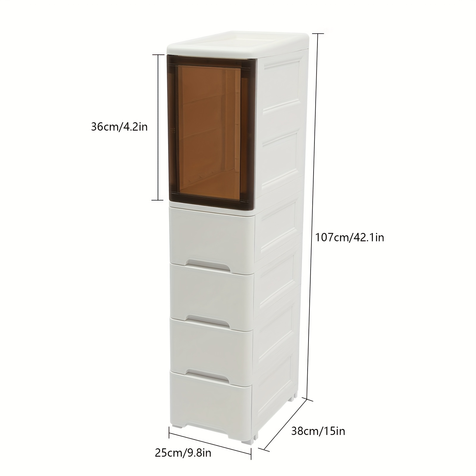 Image of Bathroom Cabinet With Drawer, Small Narrow Side Toilet Shelf Organizer Cabinet, Plastic Floor Corner Cabinet
