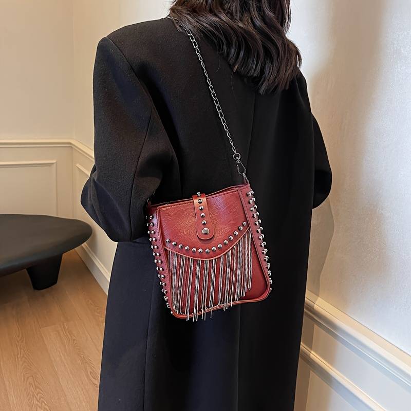 Sac à Bandoulière MINNI Moon En Cuir Avec Franges – Dimensions 27x25x7 Cm – 5 Couleurs Disponibles – Style Bohème