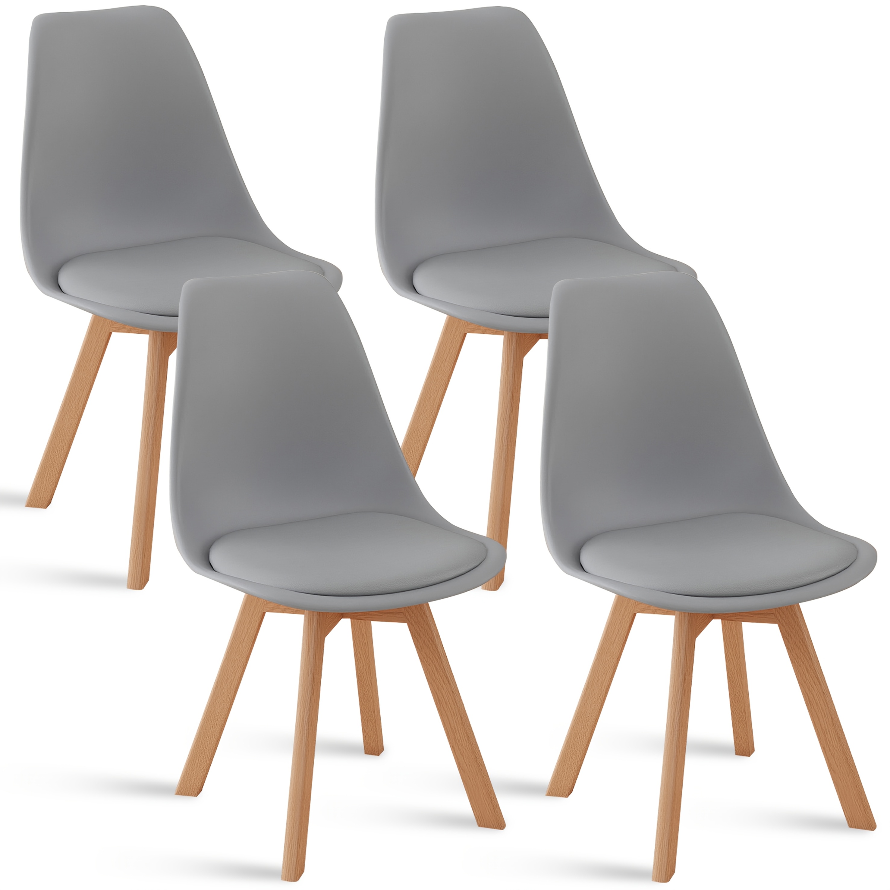 Egoonm Set Of 4 Modern Dining Chairs, Upholstered Kitchen Chairs With Wood Legs And Faux Leather Cushion For Dining Room, Living Room, Bedroom, Cafe, And More (white/black/gray)