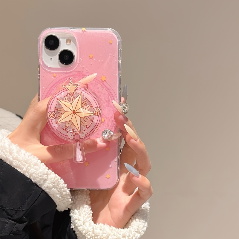 TEMU Coque de téléphone : 1 pièce de coque de téléphone Instagram avec motif de baguette magique, à grands trous, IMD à paillettes, compatible avec