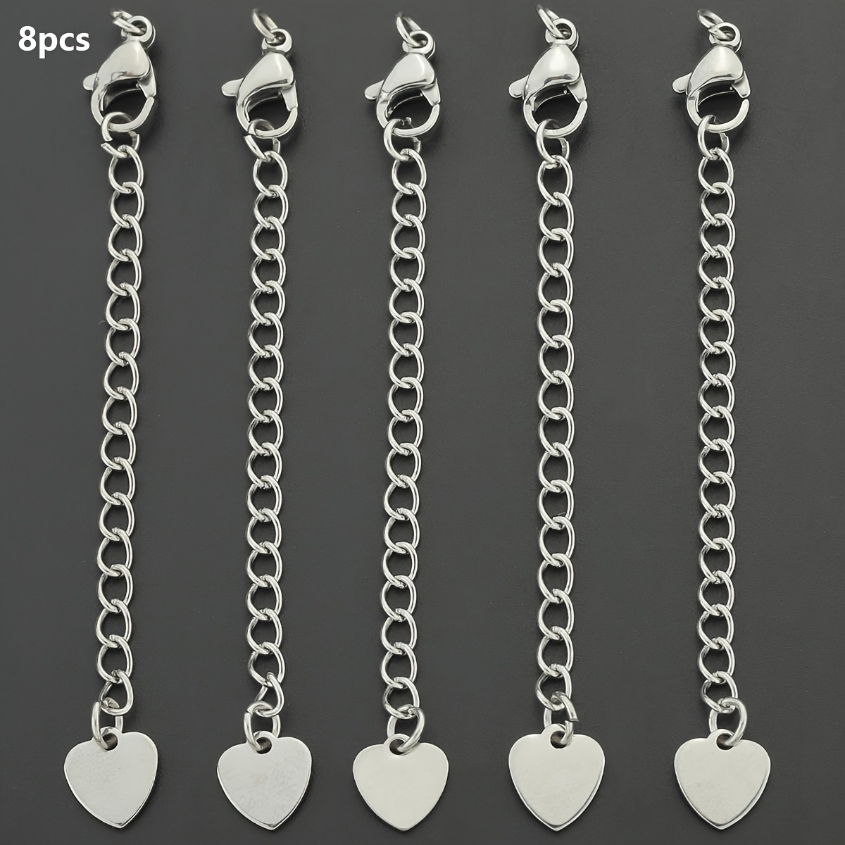 TEMU 8 piezas de cadena de extensión de acero inoxidable, de aproximadamente , con cierre de langosta y colgante de , cadena de extensión para ,
