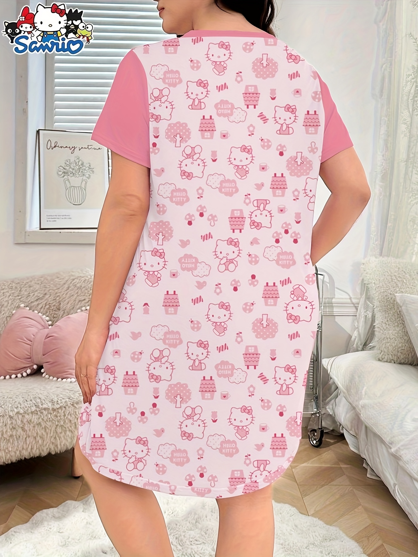 womens plus size nightgown cute hello - Temu Bahrain