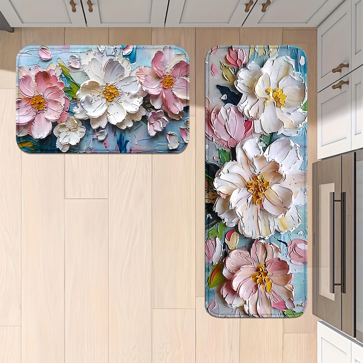 

Floral Non-slip Kitchen & Bathroom Mats - Durable, Machine Washable Runner Rugs For Home, Office, Laundry - Comfortable Standing Pads In Various Sizes