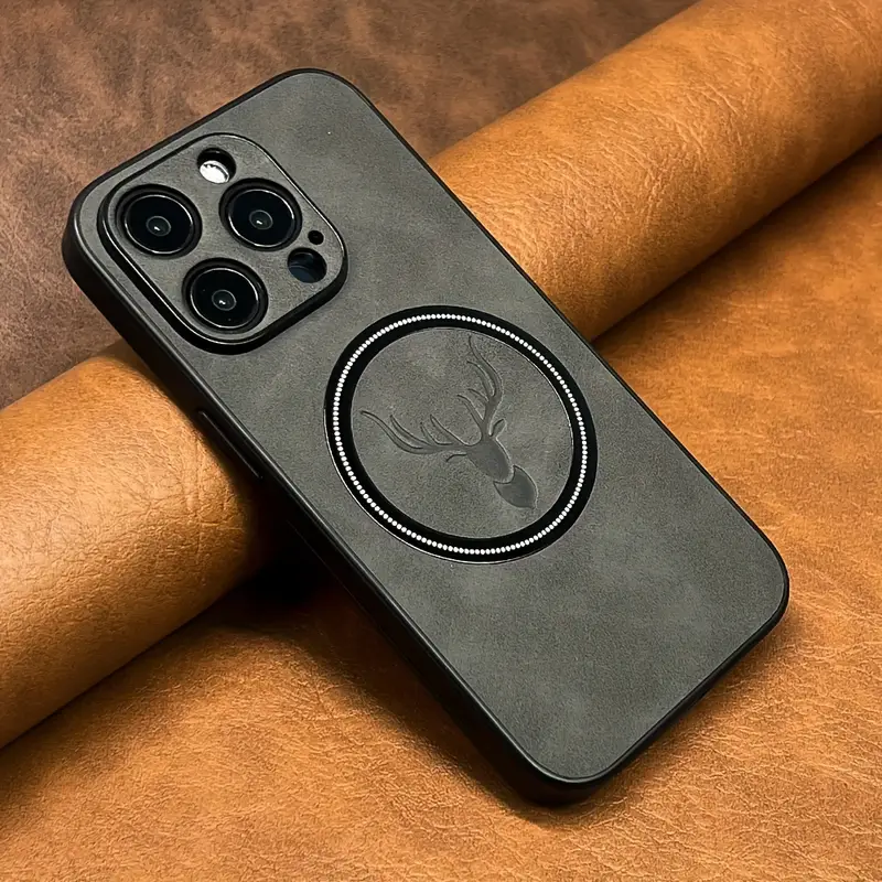 luxury sheepskin leather case for iphone 16 15 14 11 pro deer head pattern magnetic wireless charging soft bumper shockproof cover details 7