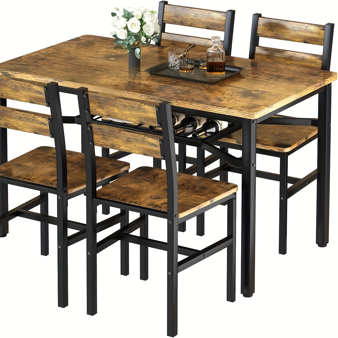 wood kitchen table with storage farmhouse dining table set for 4 dining roomtable with metal frame and mdf board   small space easy assembly