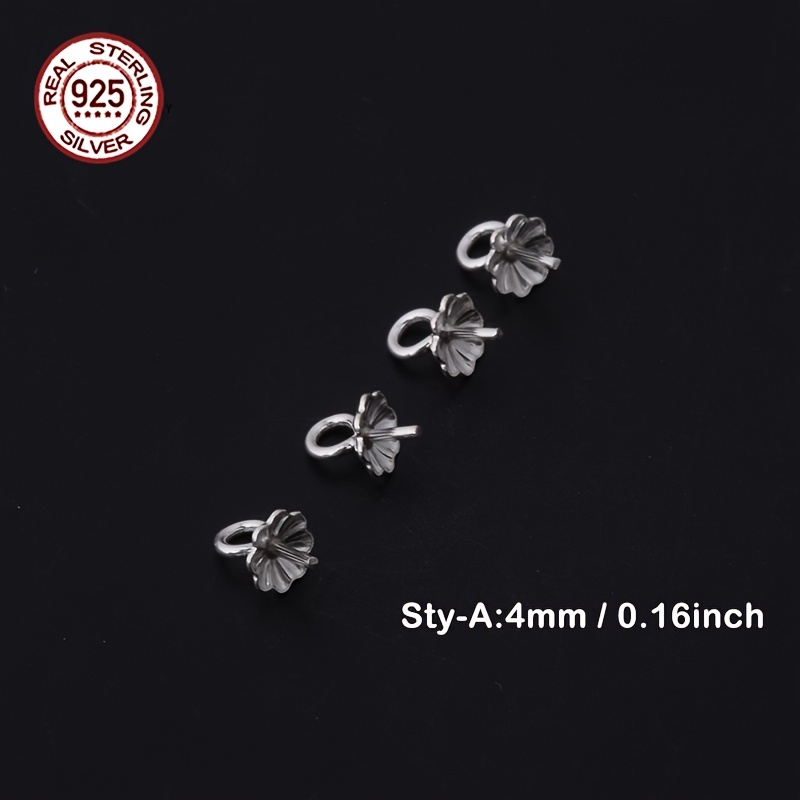 TEMU 15 S925 Sterling Silvery Bead Caps And End Caps, Featuring Petal Designs In 3mm And 4mm Sizes, Suitable For Earring Accessories, Pendant Clasps,