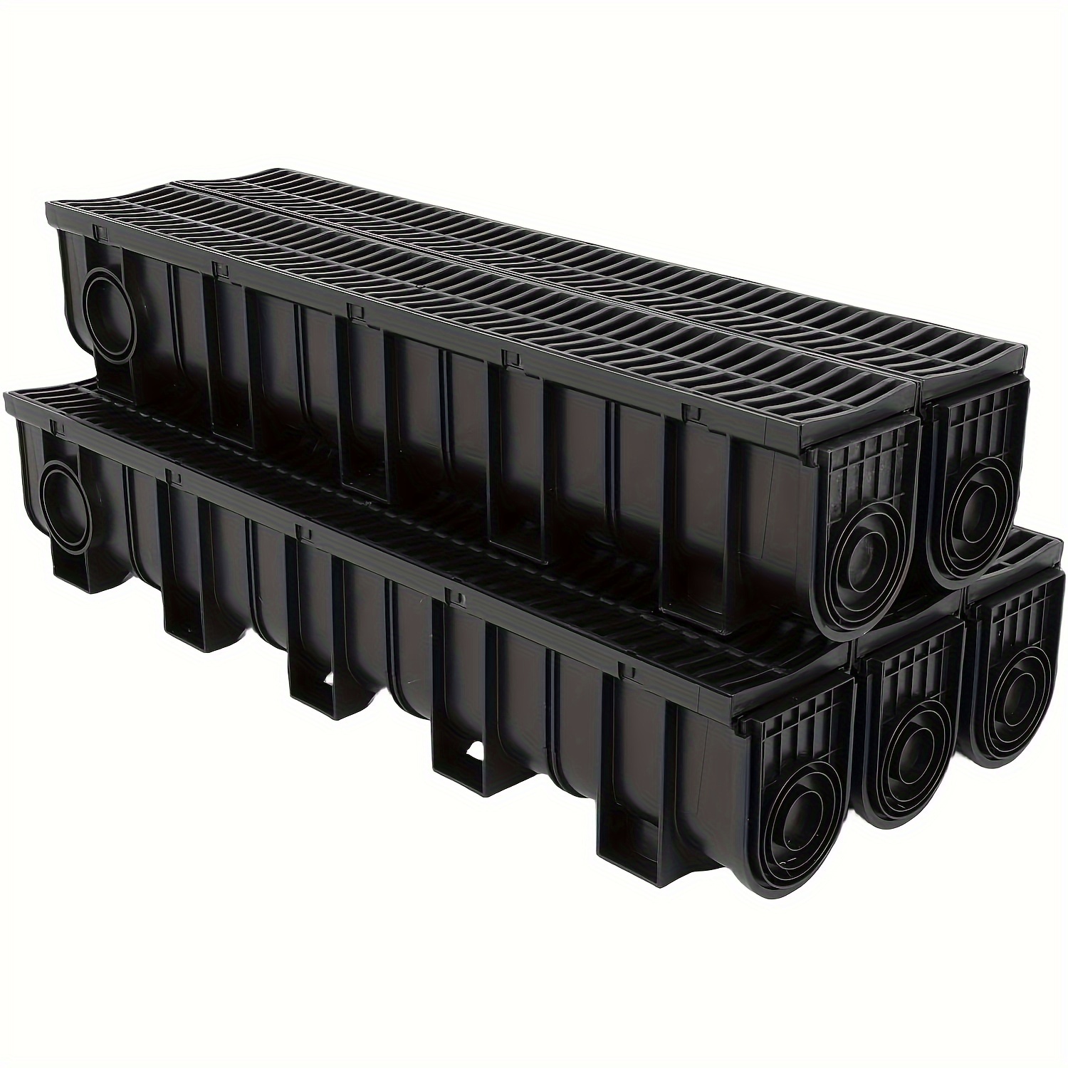 

Trench Drain System, Channel Drain With Plastic , 5.9x7.5-inch Hdpe Drainage Trench, 5x39 Trench Drain , With 5 End Caps Black Plastic Trench Drain, For Garden, -5 Pack