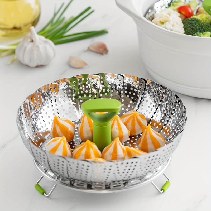 stainless steel steamer basket set collapsible folding steamer for cooking fish seafood bread and vegetables kitchen cookware essentials Product details 6