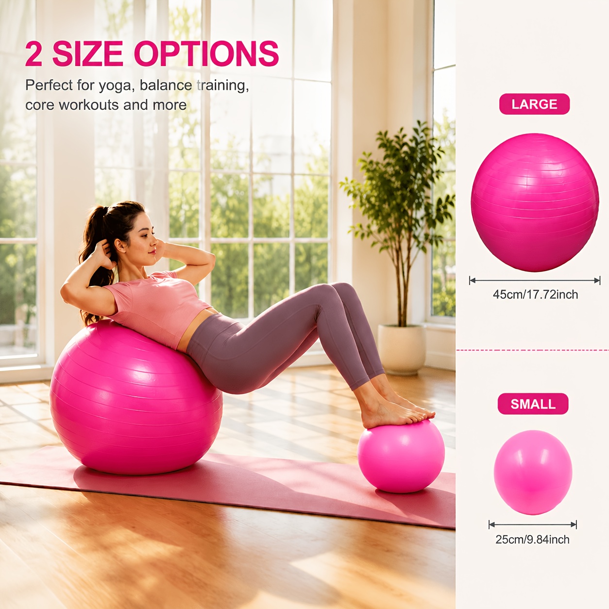 TEMU 2pcs Yoga Ball Set 45cm Non-slip Fitness Ball 25cm Mini Pilates Ball Home Workout Yoga Training Body Shaping Tool