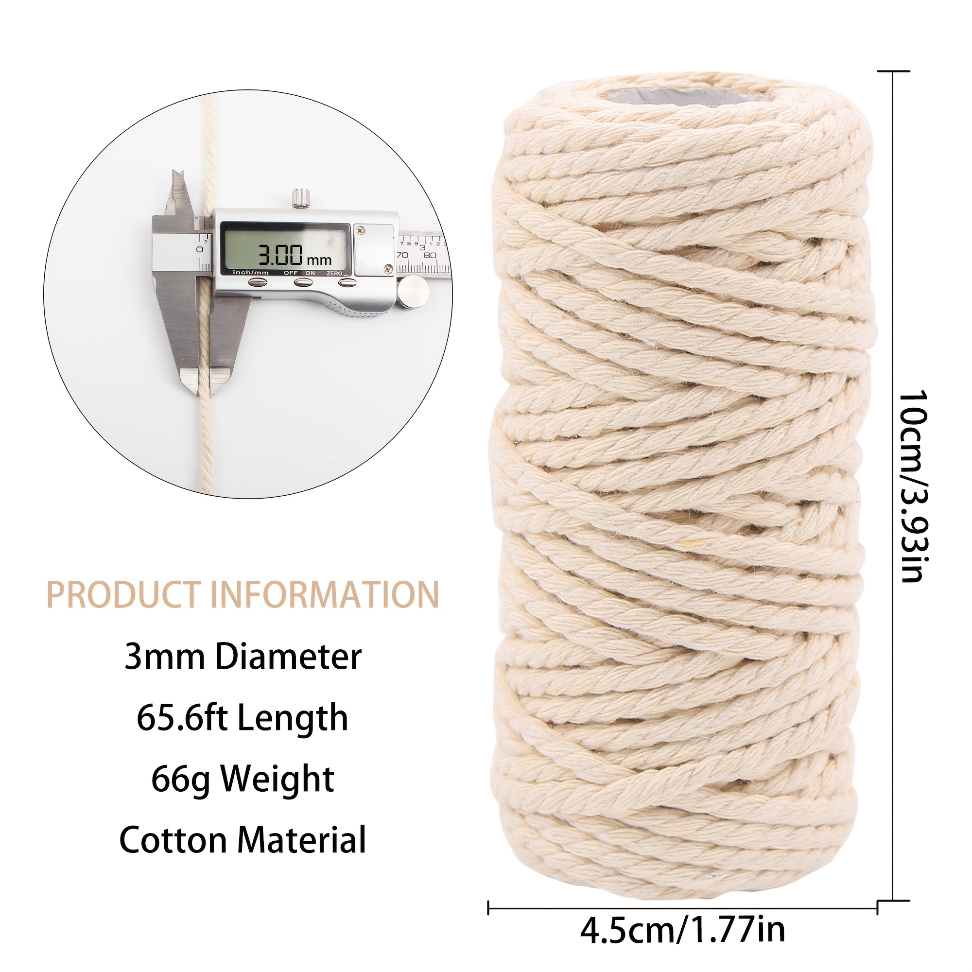 Image of 3mm White Handmade Woven Hemp Cord, Essential For Gift Wrapping, New Year Party Giveaways, Bow And Flower Decorations, Everyday Weaving, Garden Decor, And Office Fastening Supplies, 20m Long