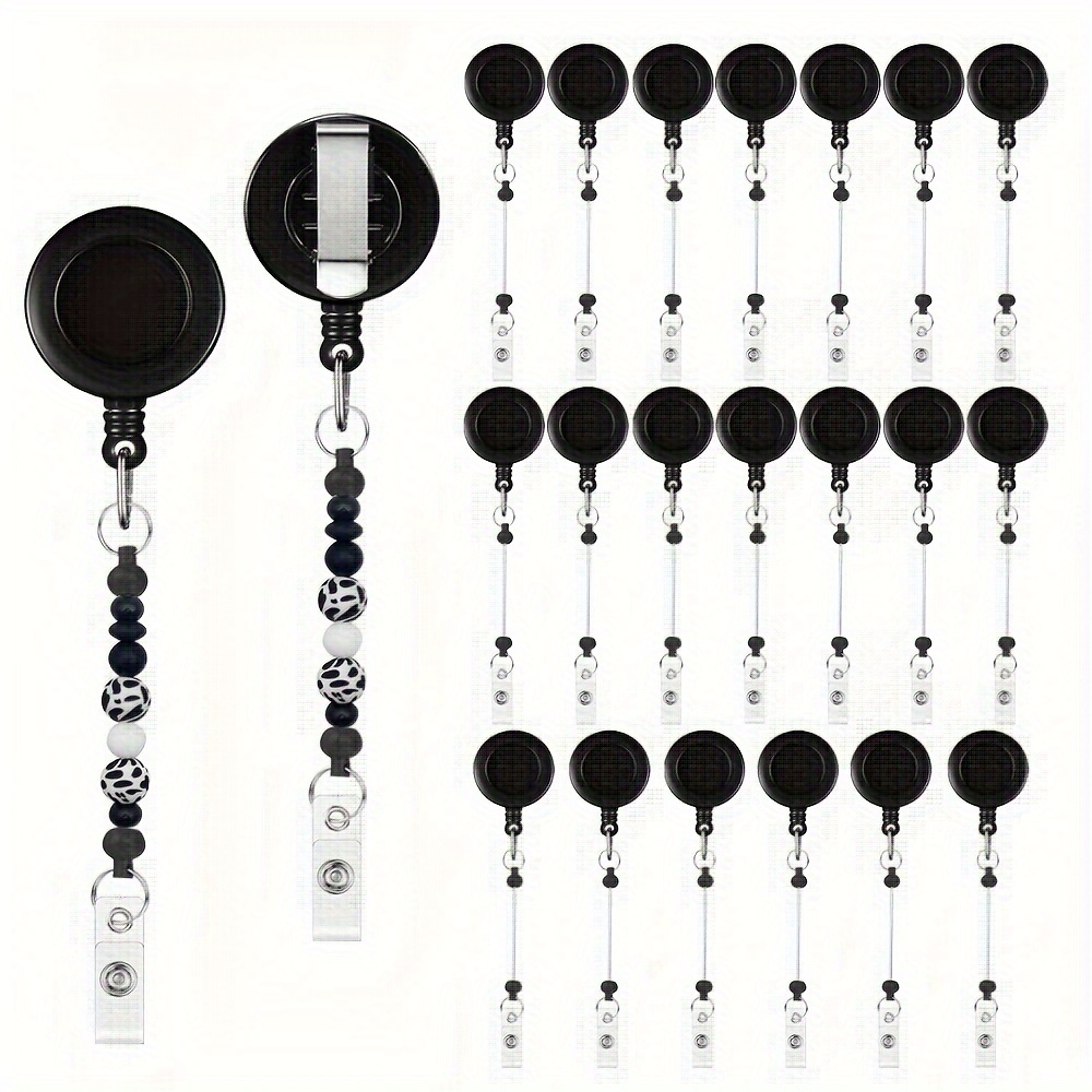 

20pcs Beadable Retractable Badge Reel Holders Clip, Diy Badge Holder Retractable Clip With Blank Beadable Keychain Bar, Id Name Badge Holder Reels For Nurse Teacher Hanging Card Gift