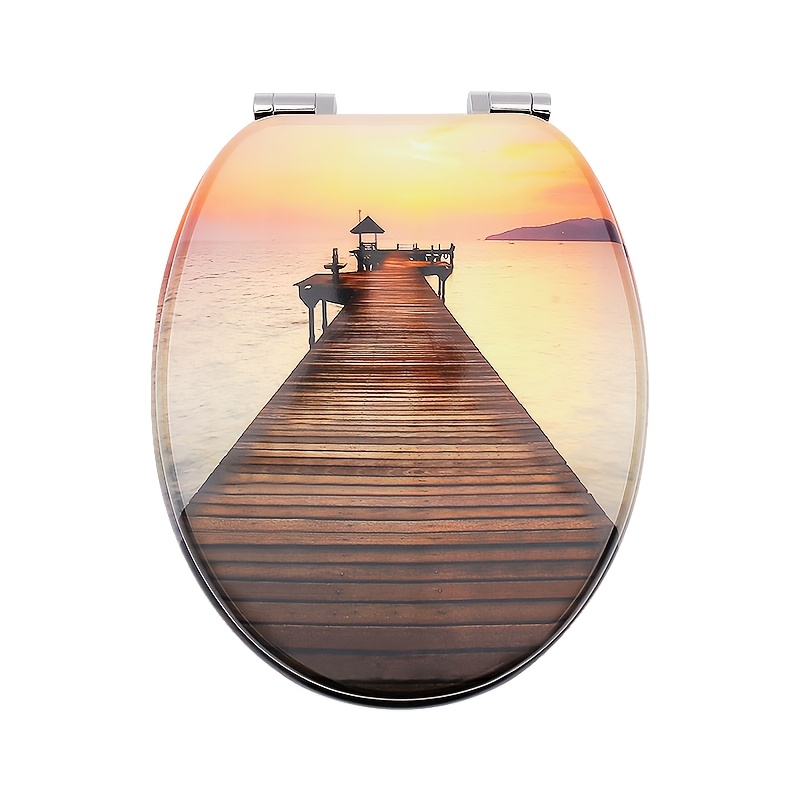 Toilet Seat With Mechanism, Mdf Toilet Lid, High-quality Toilet Seat, Stable And Does Not Wobble, , Toilet Seat With Design (bridge)