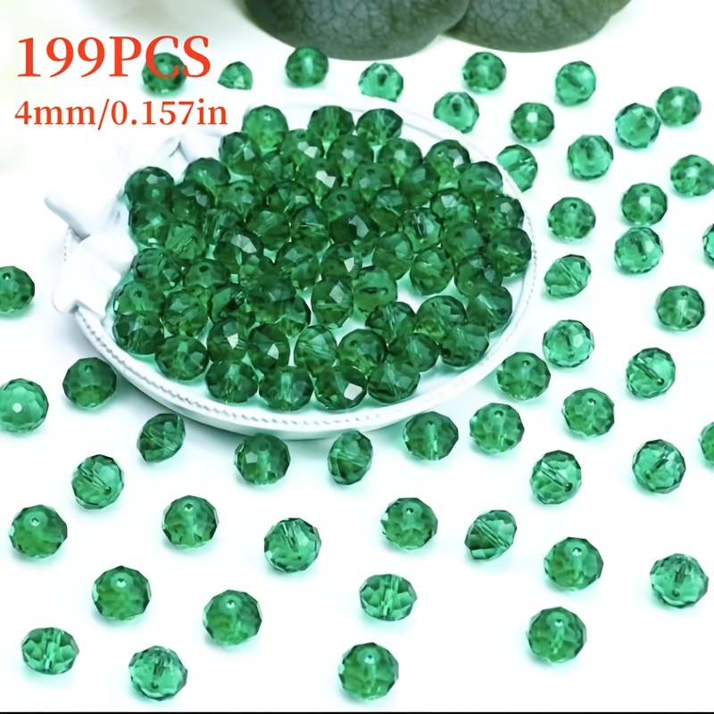 TEMU 199pcs/8Mm/6Mm/4Mm Trou Vert Cristal Synthétique Verre Haute Qualité Perle de Luxe Bijoux Bracelet Fait Main Collier Pendentif Cheville Ornament