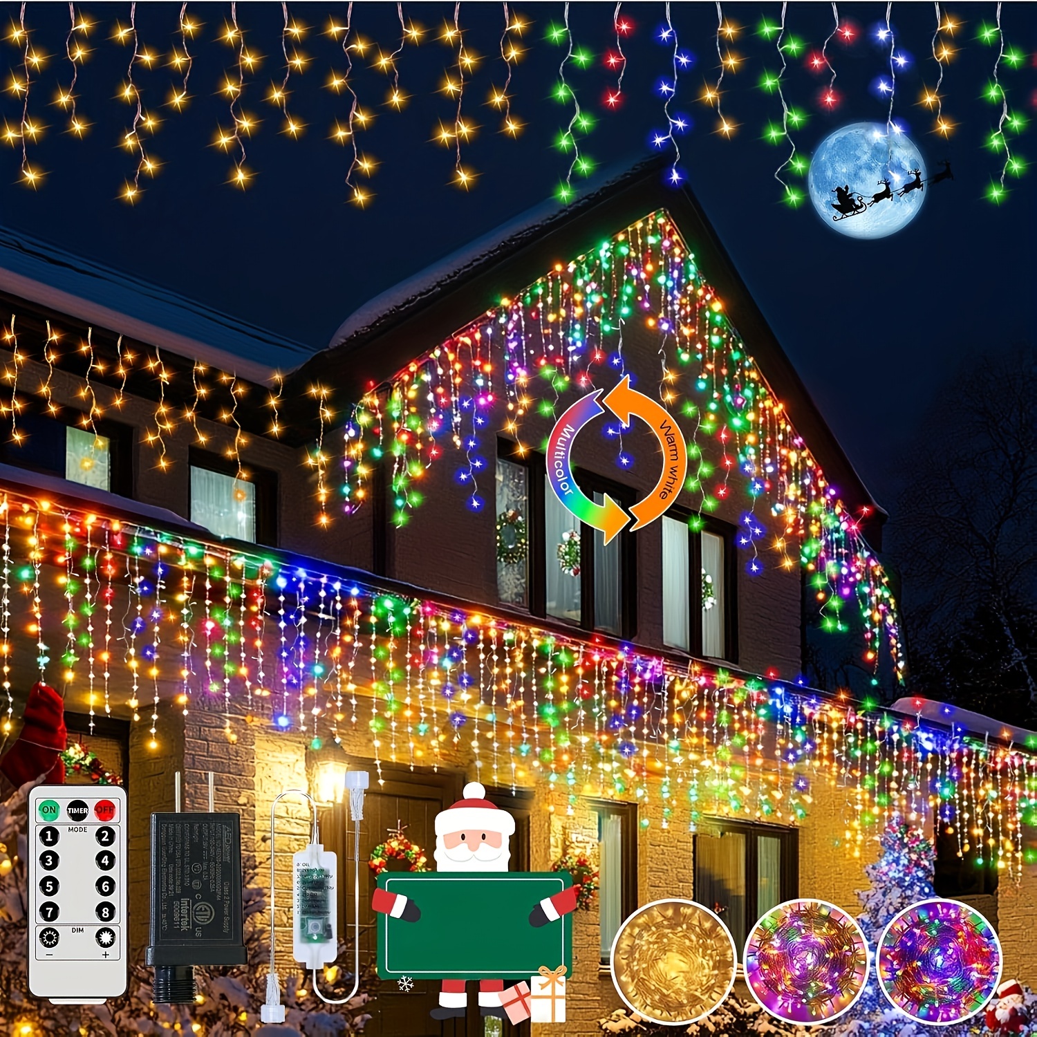 

Plug In Icicle Lights Outdoor 72ft 800led 8 Icicle Christmas Lights Icicle String Lights Remote Timer For Party Wedding Christmas Decorations - Warm