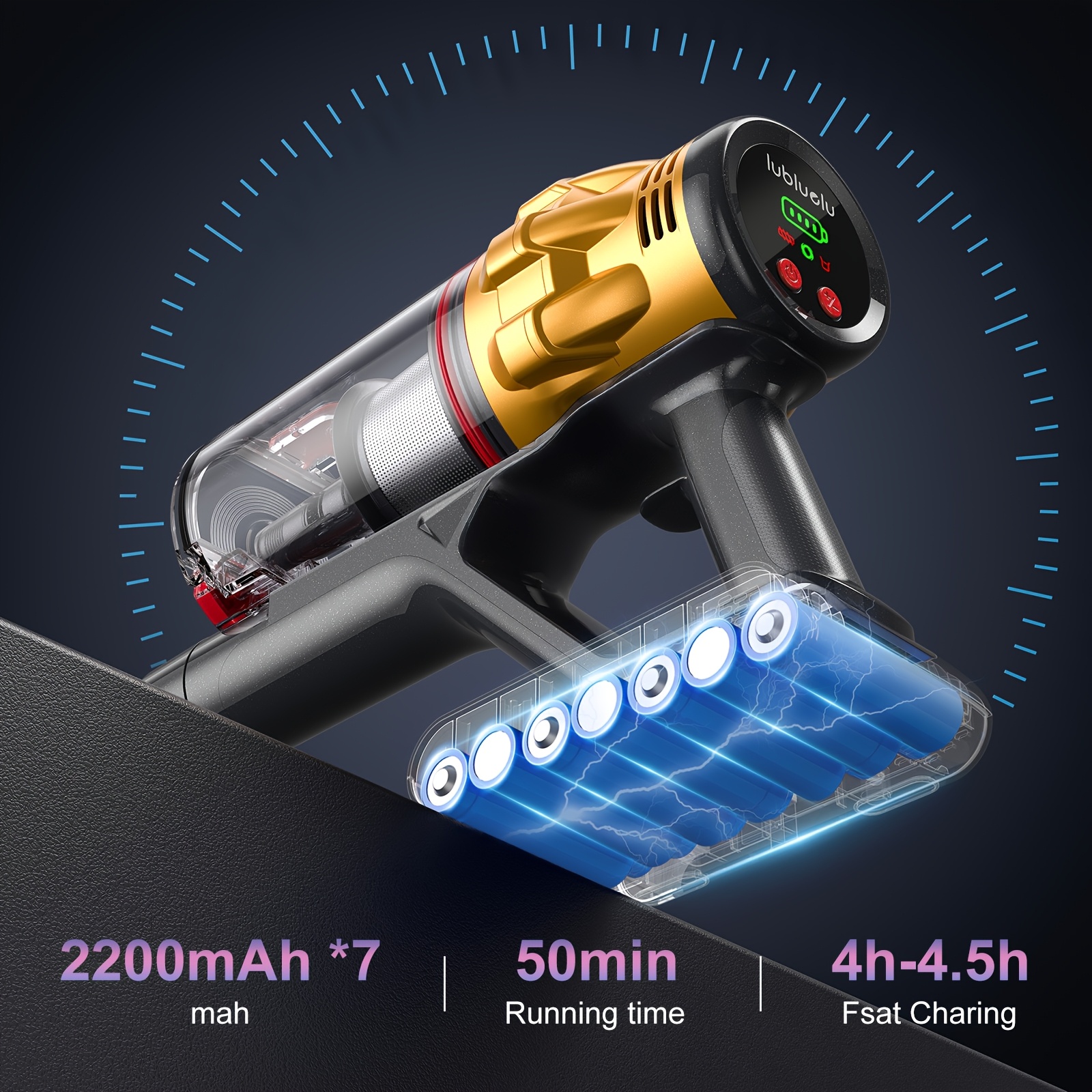 Lubluelu G11 Stick Vacuum Cleaner 45000Pa Super Suction, Upgraded V-Shaped Anti-Tangle Brush & 6-Stage Filtration System, 50 Min Runtime, Quiet 62dB, Pet Hair /Hard Vacuum with Global Voltage (100-240V) - Plug, Ideal