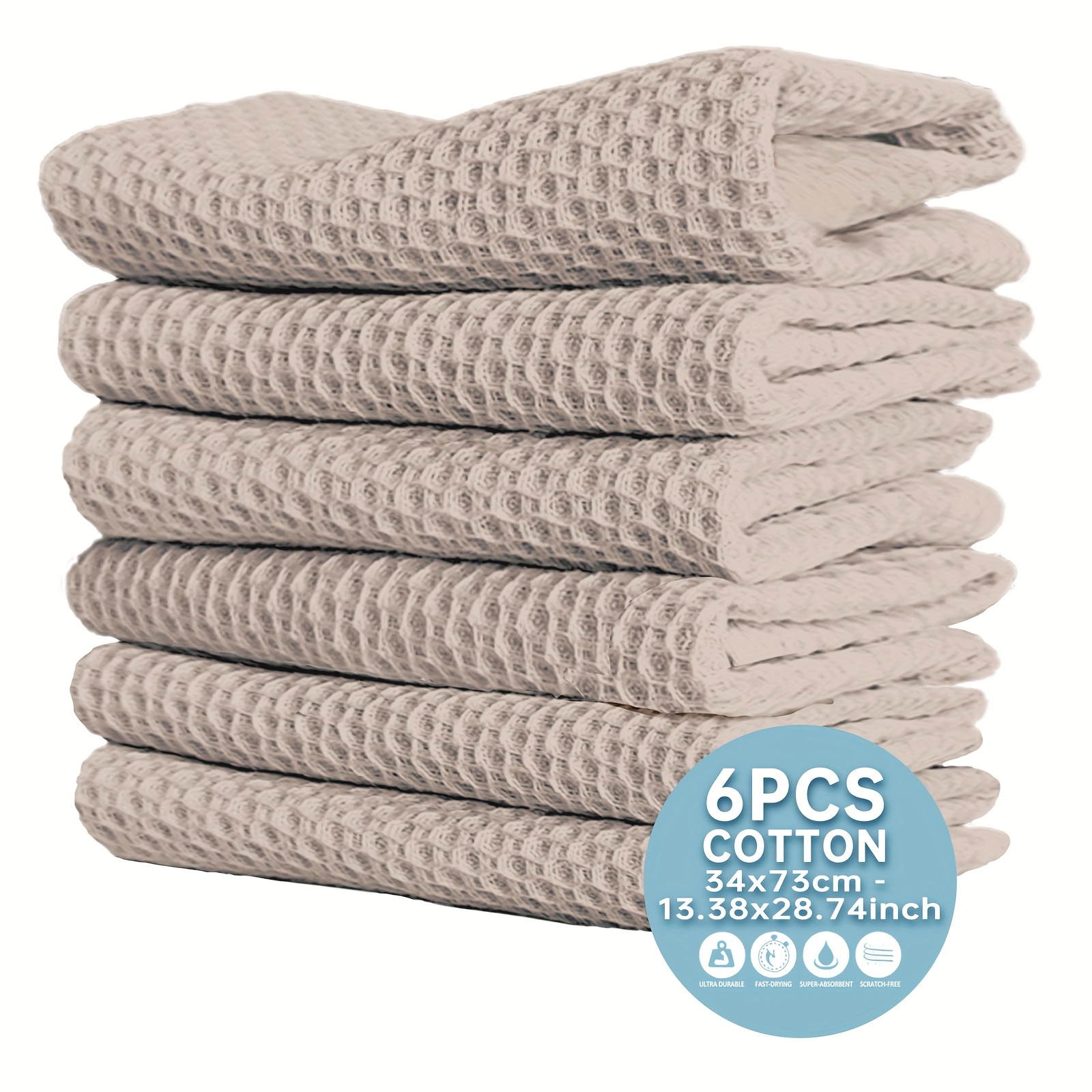6pcs, Waffle Kitchen Towel-34x73cm/13.38x28.74 Inches, Pure Cotton, , Water-absorbing Quick-drying Rag, Dishcloth, Dishcloth Set
