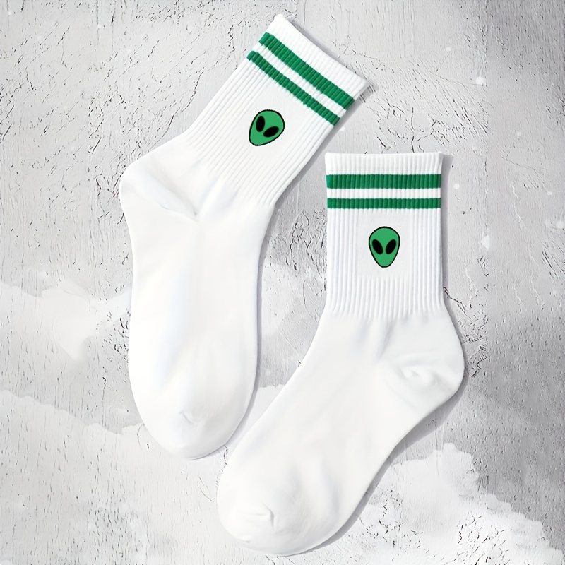 TEMU 1 Pair Men's Socks Double Stripe Athletic Mid-calf Socks Casual Fashion Trendy All-match Men's Long Socks