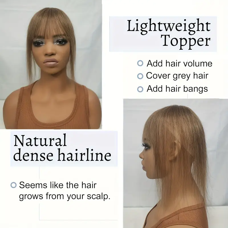 360 coverage human hair topper wig with bangs straight clip in hairpiece for thinning hair 6 color hair extensions for women natural look versatile styling hair wig hair volume enhancer texture details 1