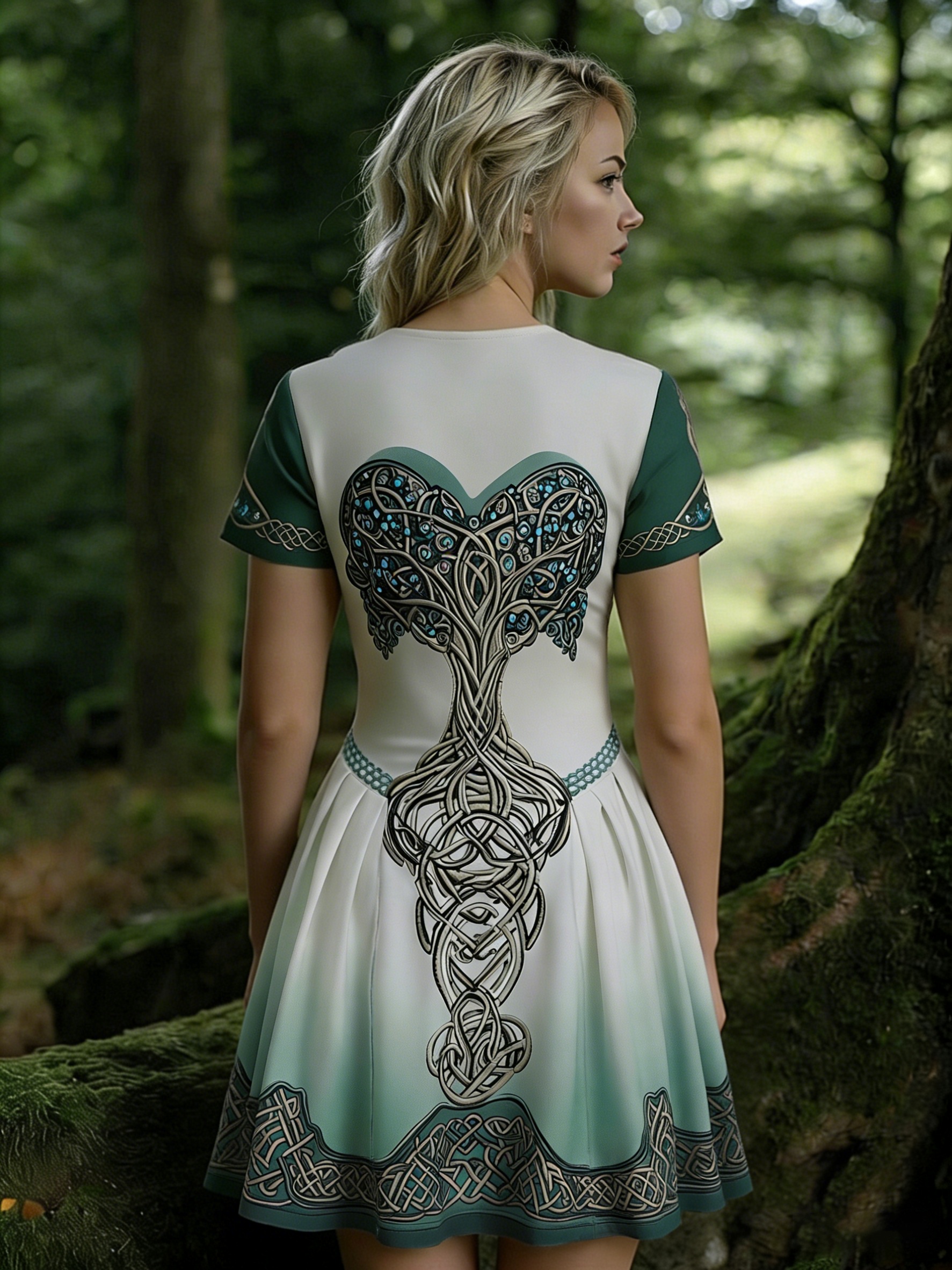 vintage viking tree life v neck short sleeve dress gradient - Temu Spain