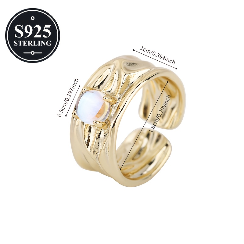 Moonstone Geometric Ring for Women Sweet Minimalist Style Gift Box