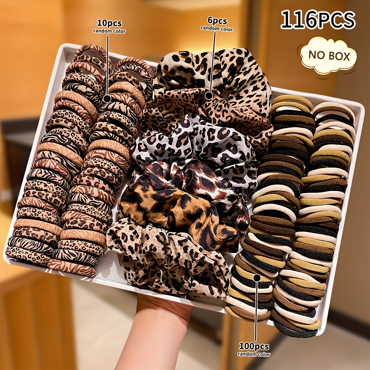 E-shop 116-teiliges Damen-Haargummiset mit Leopardenmuster, Scrunchies Leopardenmuster-Elementen, perfektes Haar-Accessoire-Geschenk für Damen
