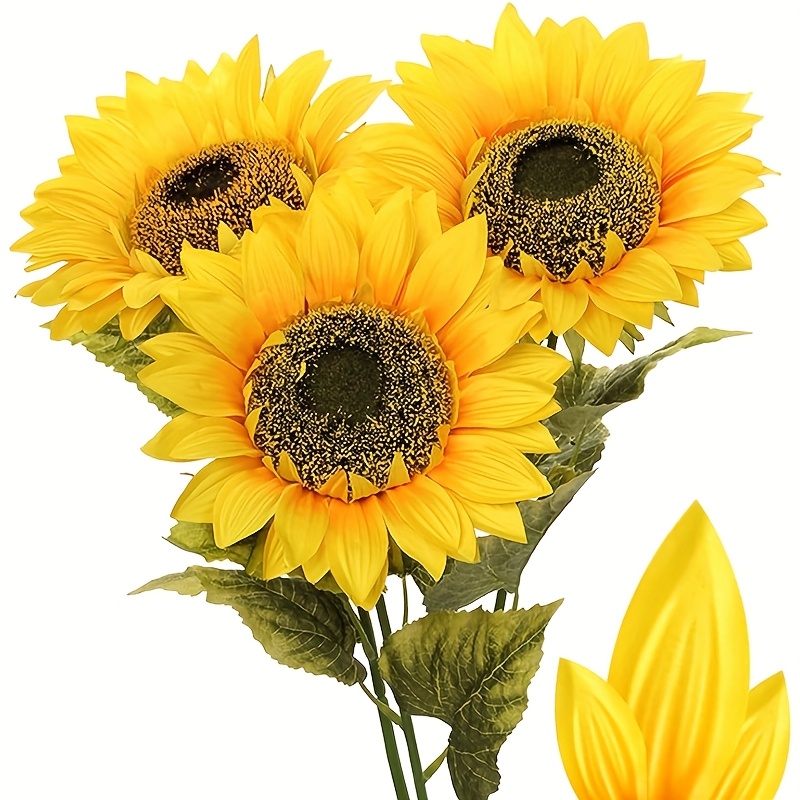 Image of Artificial Sunflowers - 5pcs, Large , Long Stem For Home Wedding Decoration