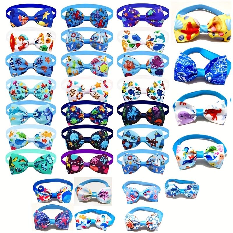 TEMU 20pcs Ocean-themed Bow Ties - Tropicalfish, Shark Patterns - Soft Pastel Colors - Small/medium Pets - Photo Shoots, Beach Parties, Casual Attire
